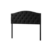 Baxton Studio BBT6505-Black-Queen HB Myra Modern and Contemporary Queen Size Black Faux Leather Upholstered Button-tufted Scalloped Headboard